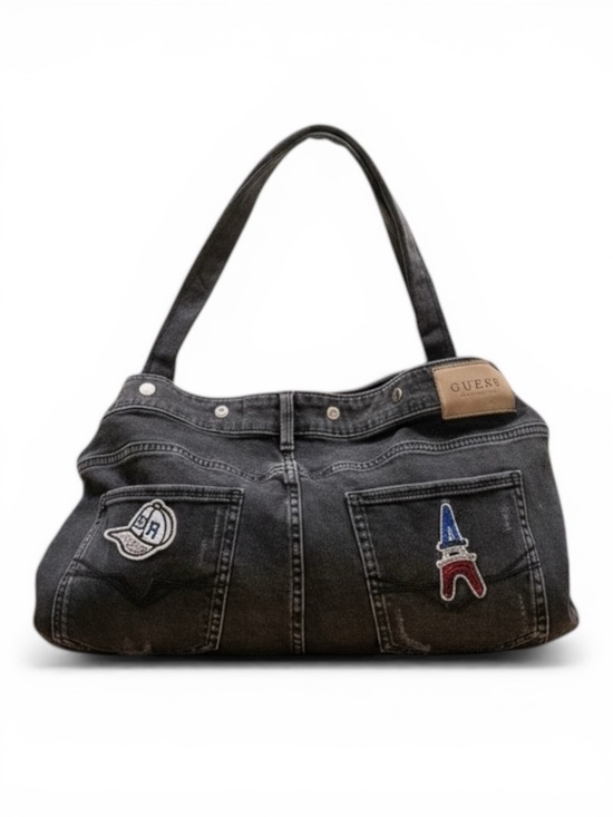 Guess Handbags - GUESS Black Denim Shoulder Bag with Patch Details upcycle denim